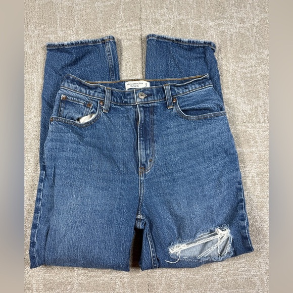Abercrombie and Fitch The 90s Straight Ultra High Rise Distressed Boho Jean 29/8 - Picture 1 of 8